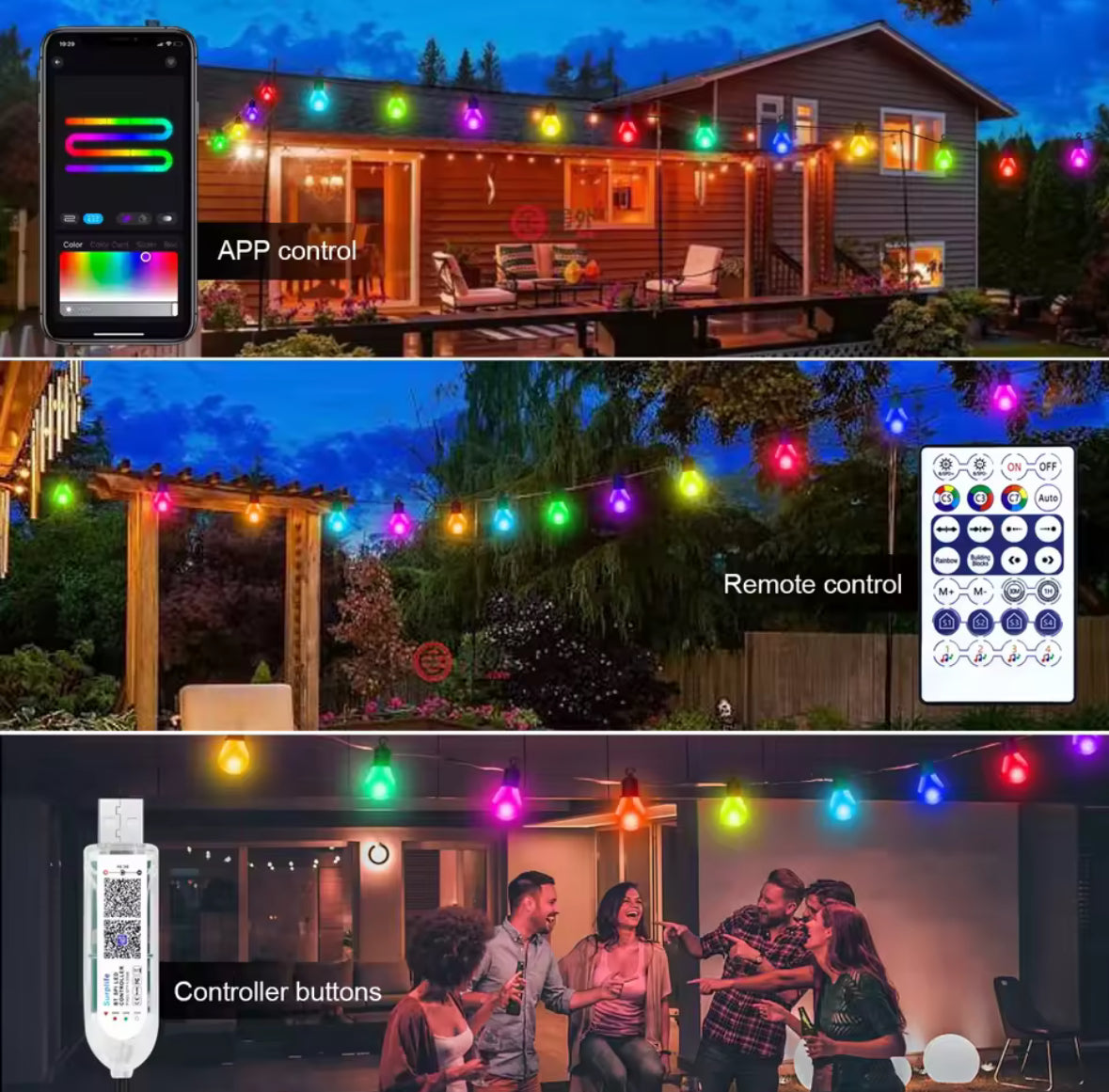 Wetterfeste Farbige DIY Outdoor LED Glühbirnen Lichterkette