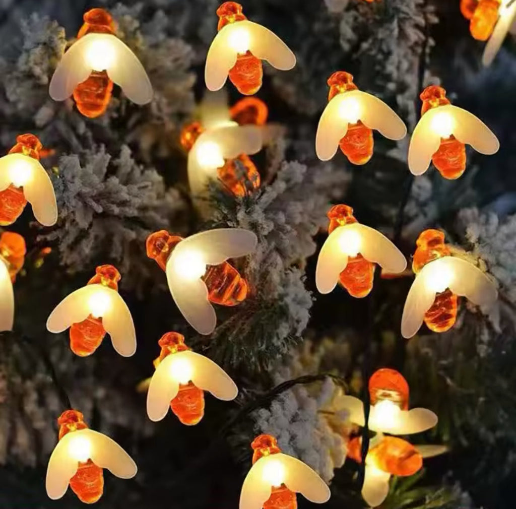 Wetterfeste Solar LED Lichterkette im Bienen-Design