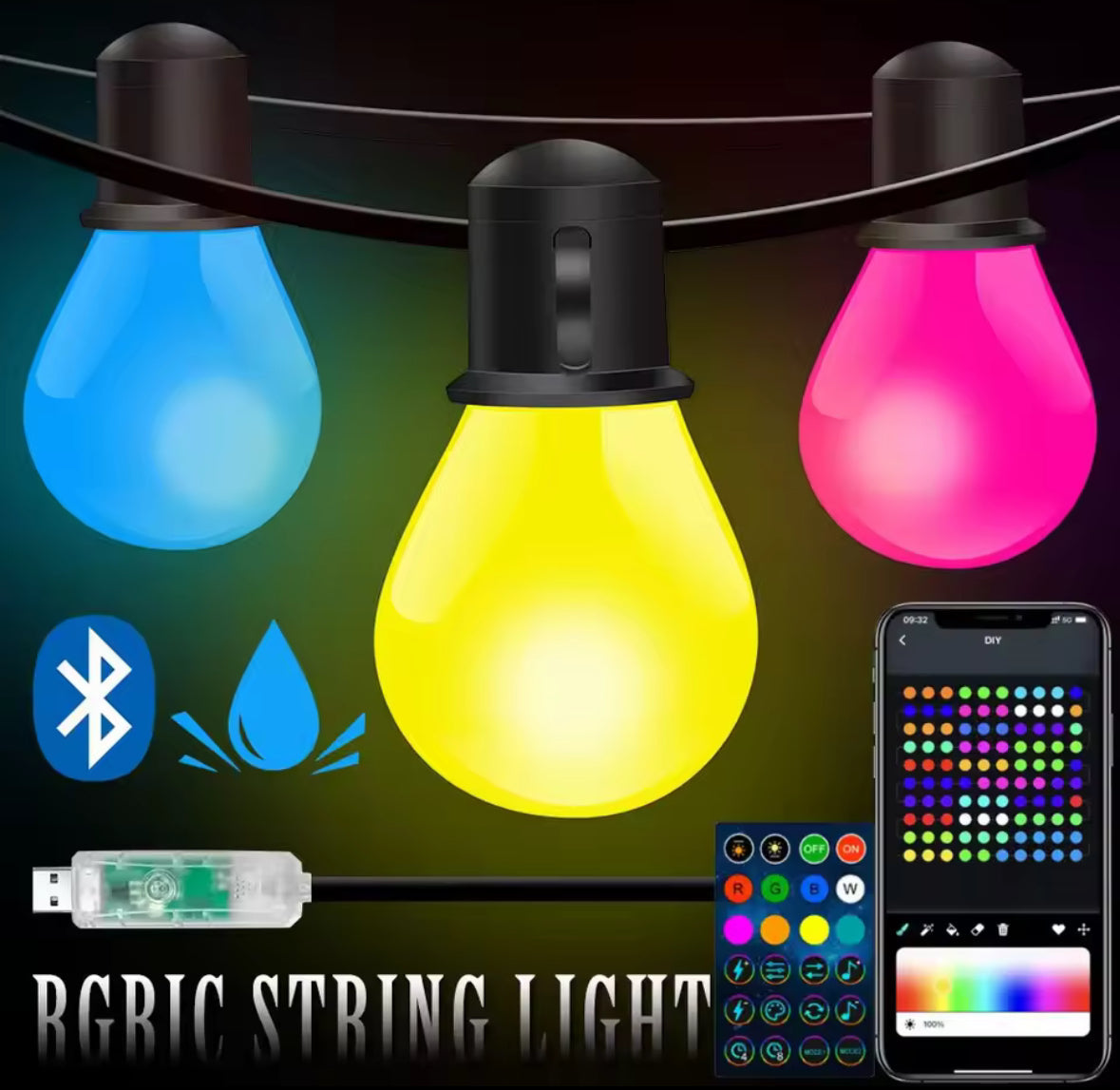 Wetterfeste Farbige DIY Outdoor LED Glühbirnen Lichterkette