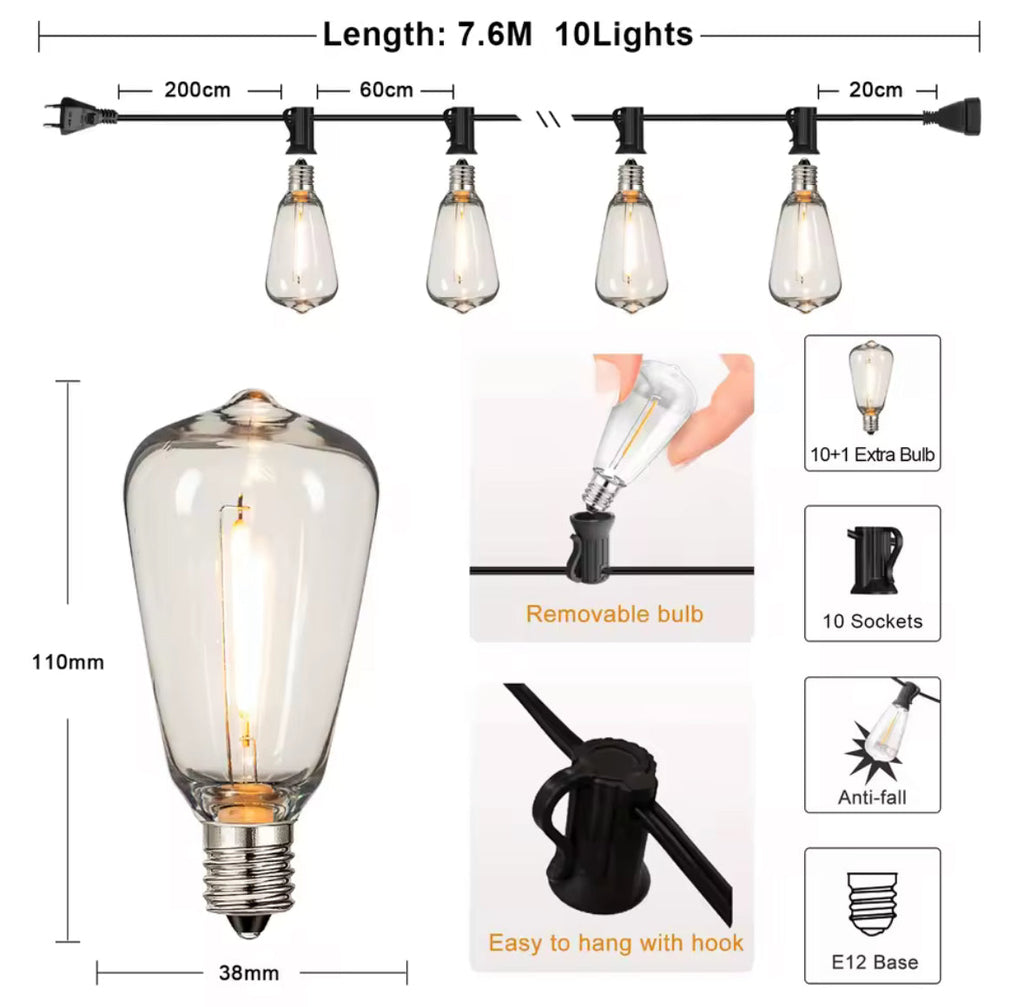 Wetterfeste Outdoor LED Lichterkette mit Bruchsicheren LED-Birnen