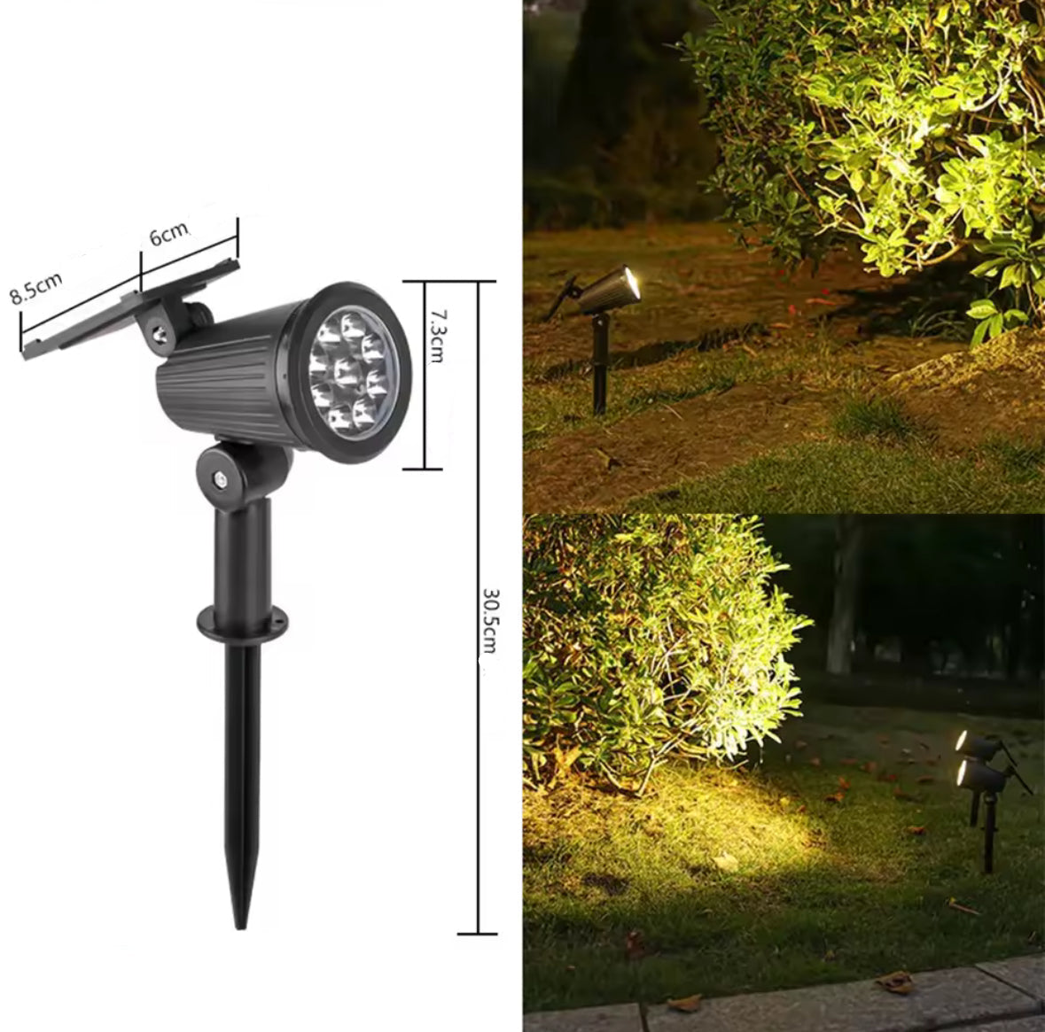Solar Gartenstrahler mit Erdspiess | 9 LED, warm, weiss & 7-Farben-Wechsel, 3 Stufen dimmbar, IP65 | Für Baum, Fassade, Beet & Einfahrt im Set