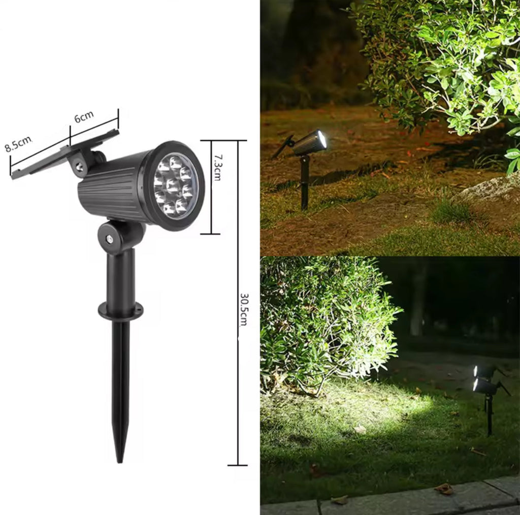 Solar Gartenstrahler mit Erdspiess | 9 LED, warm, weiss & 7-Farben-Wechsel, 3 Stufen dimmbar, IP65 | Für Baum, Fassade, Beet & Einfahrt im Set