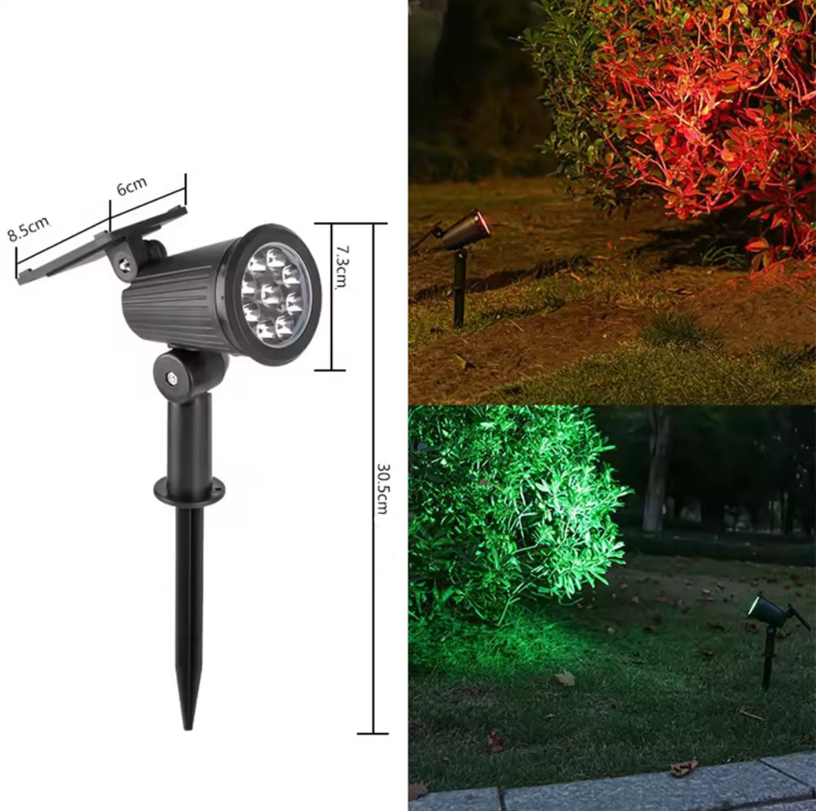 Solar Gartenstrahler mit Erdspiess | 9 LED, warm, weiss & 7-Farben-Wechsel, 3 Stufen dimmbar, IP65 | Für Baum, Fassade, Beet & Einfahrt im Set