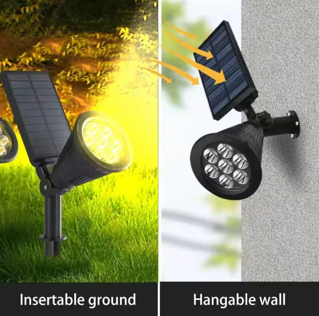 Solar Gartenstrahler mit Erdspiess | 9 LED, warm, weiss & 7-Farben-Wechsel, 3 Stufen dimmbar, IP65 | Für Baum, Fassade, Beet & Einfahrt im Set