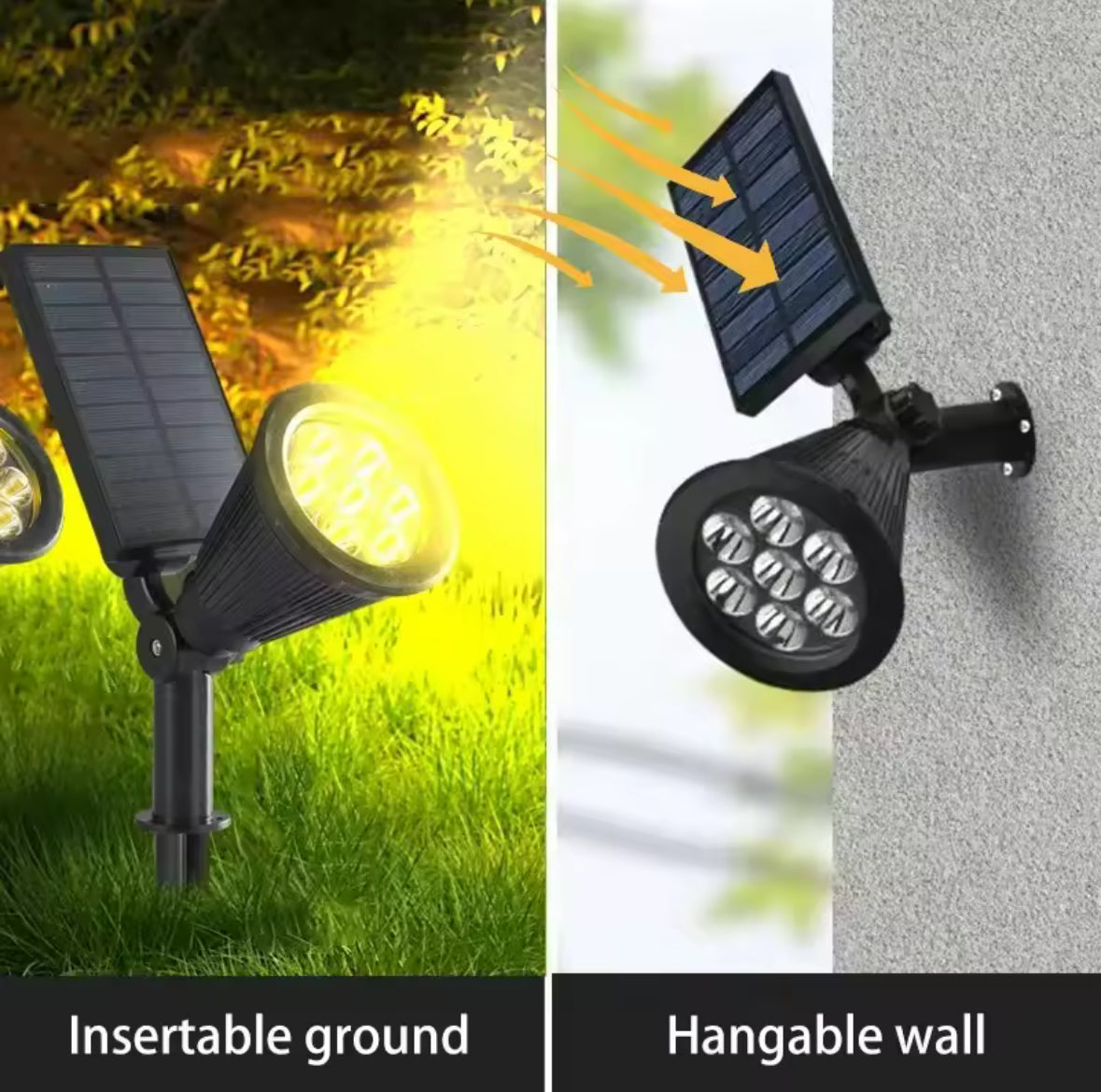 Solar Gartenstrahler mit Erdspiess | 9 LED, warm, weiss & 7-Farben-Wechsel, 3 Stufen dimmbar, IP65 | Für Baum, Fassade, Beet & Einfahrt im Set