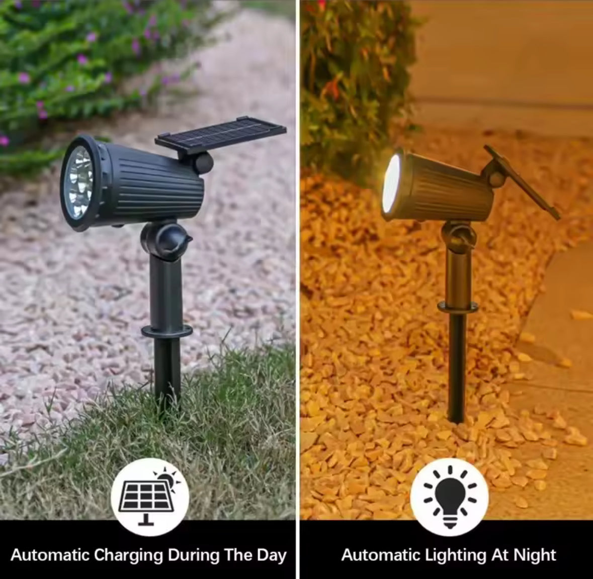 Solar Gartenstrahler mit Erdspiess | 9 LED, warm, weiss & 7-Farben-Wechsel, 3 Stufen dimmbar, IP65 | Für Baum, Fassade, Beet & Einfahrt im Set
