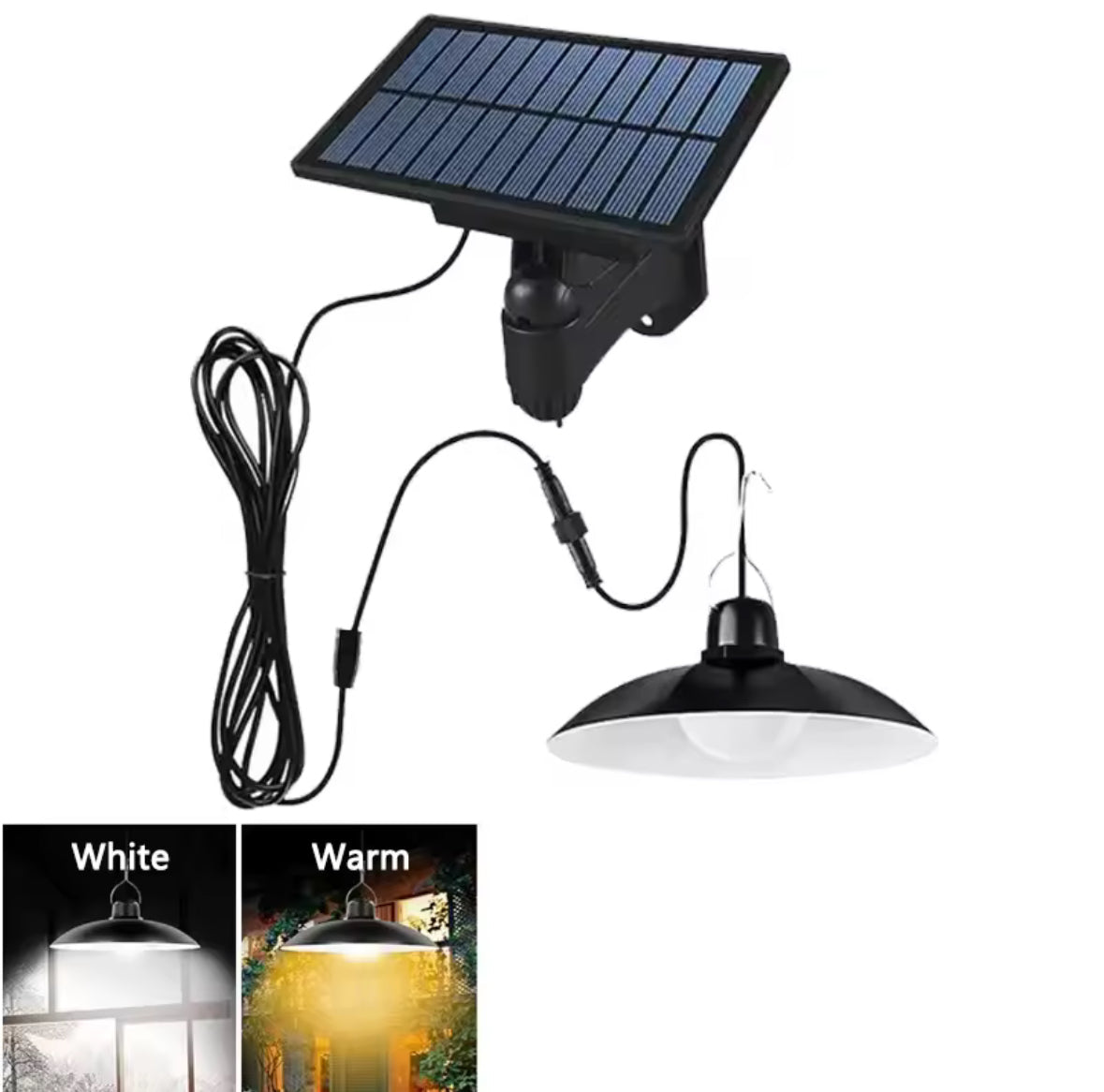 Solar Hängelampe mit Fernbedienung | LED-Pendelleuchte mit externem Solarpanel, dimmbar, IP65 | Licht für Gartenhaus, Pergola, Schopf & Gewächshaus