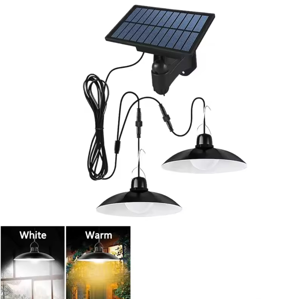 Solar Hängelampe mit Fernbedienung | LED-Pendelleuchte mit externem Solarpanel, dimmbar, IP65 | Licht für Gartenhaus, Pergola, Schopf & Gewächshaus