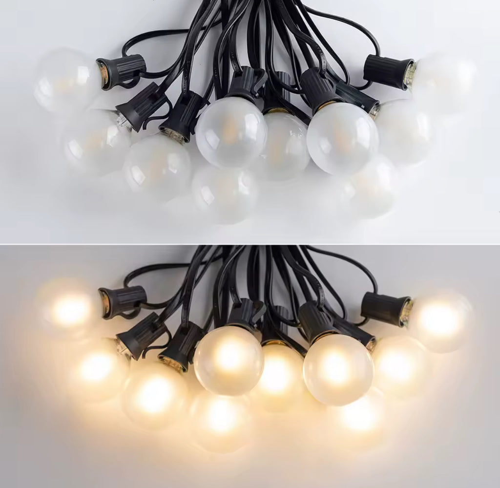 LED Lichterkette mit Milchglas-Birnen | G40 Bistro-Girlande, warmweiss 2700K, IP44, koppelbar | Für Garten, Pergola, Balkon & Terrasse