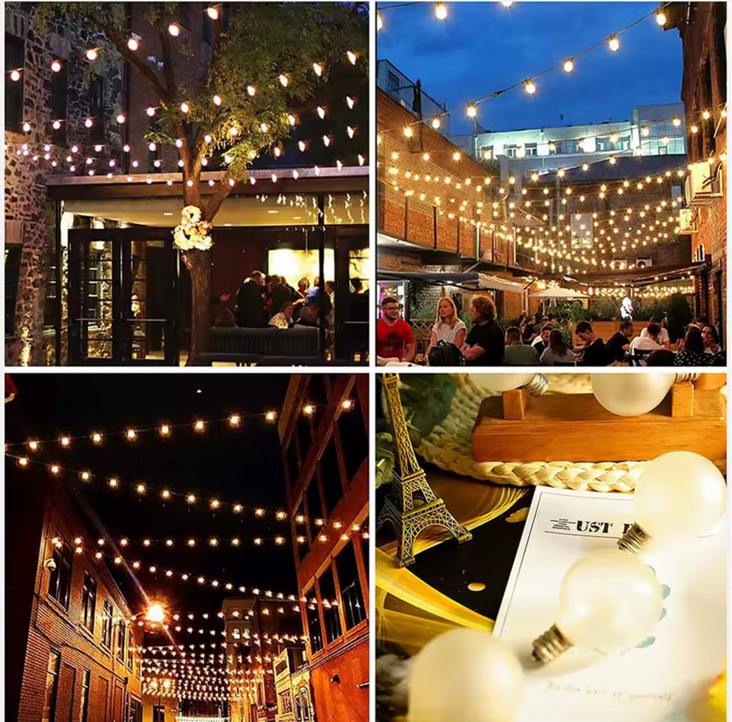 LED Lichterkette mit Milchglas-Birnen | G40 Bistro-Girlande, warmweiss 2700K, IP44, koppelbar | Für Garten, Pergola, Balkon & Terrasse