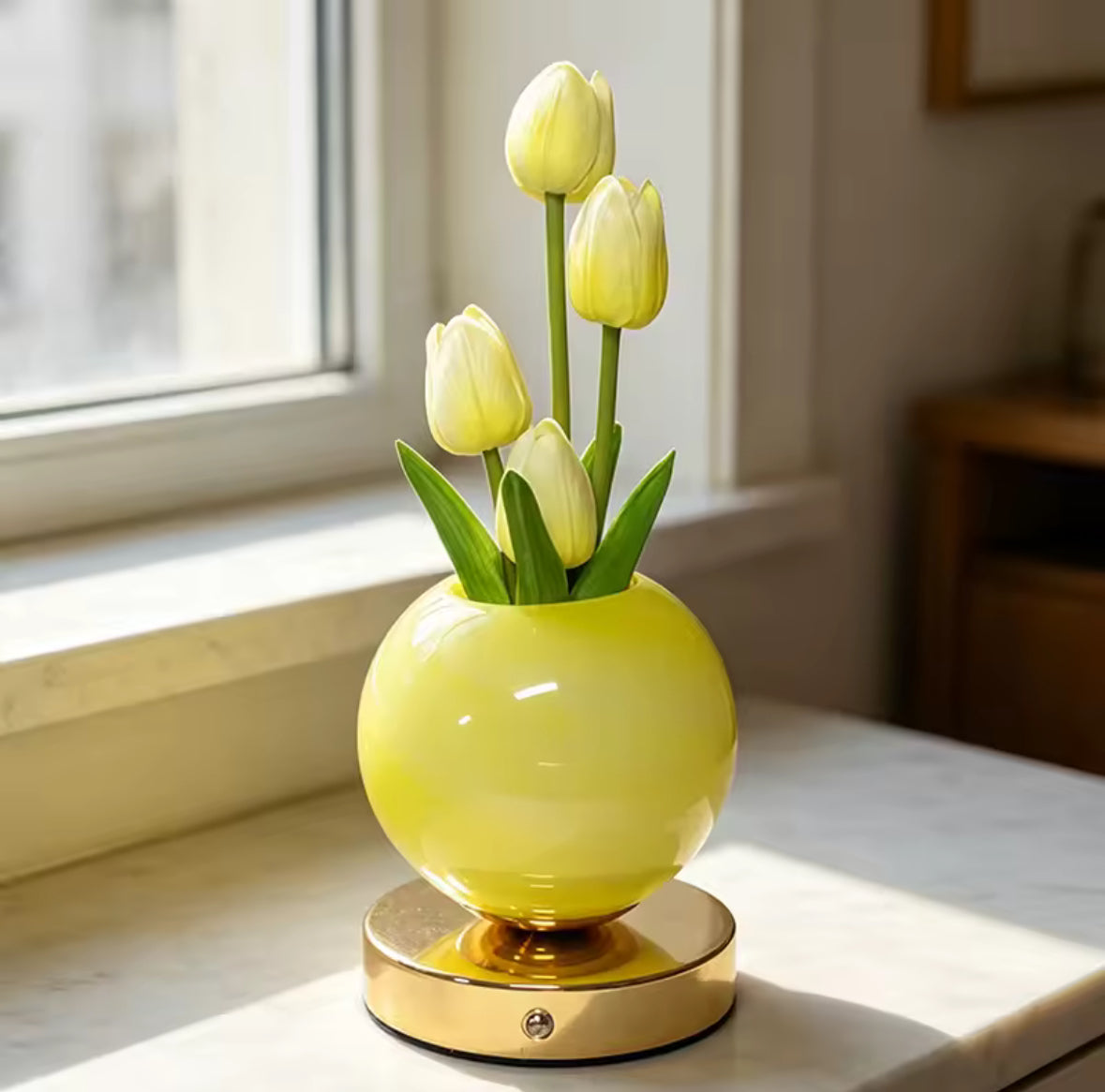 LED Tulpen-Strauss Tischlampe | Kabelloses Blumenlicht mit Touch-Dimmer, 3 Lichtfarben & USB-Akku | Deko & Nachtlicht für Nachttisch, Schreibtisch & Fensterbank