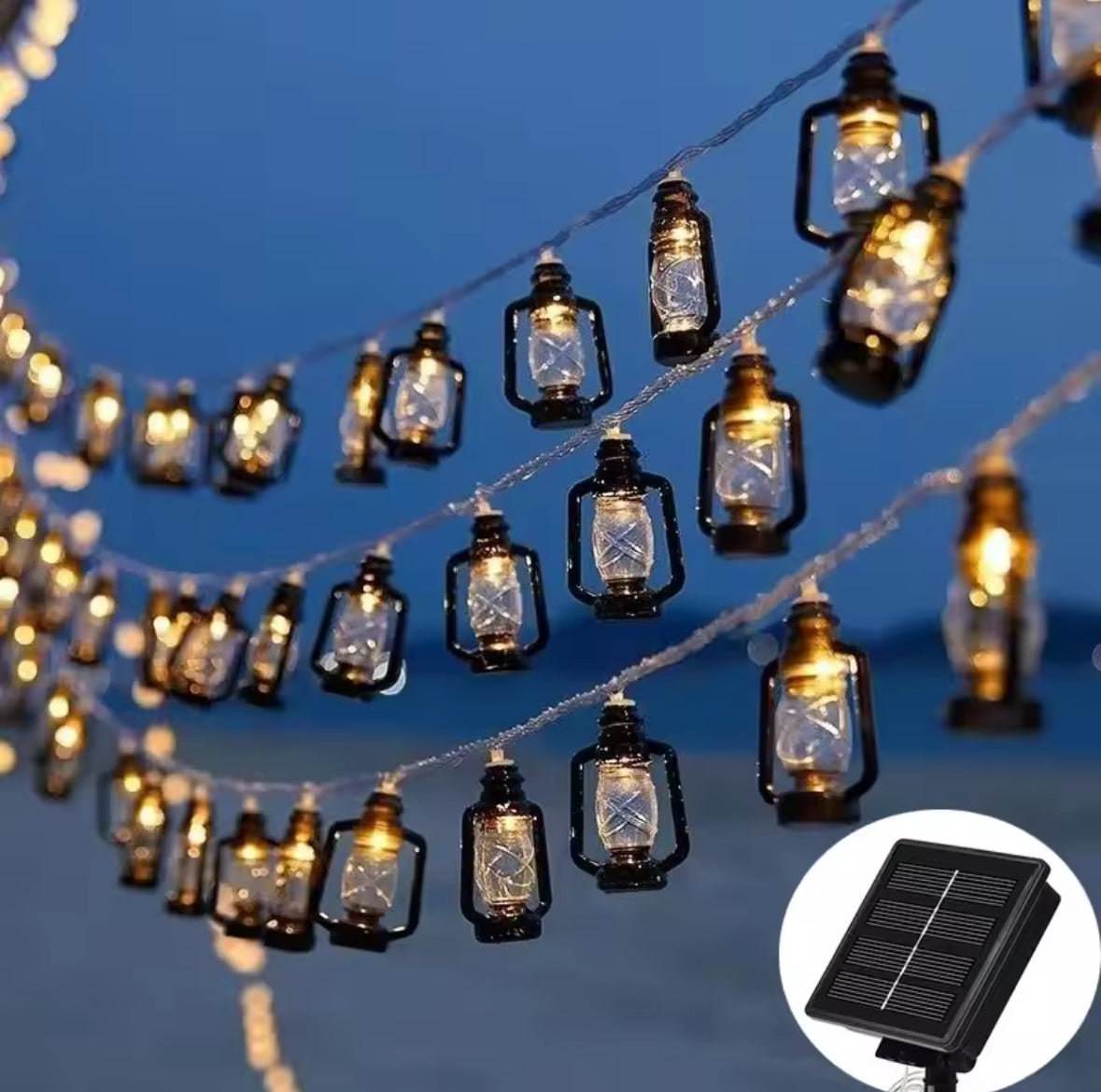 Solar Lichterkette mit Retro-Laternen |  LED Petroleumlampen-Optik, IP65 | Kabellos für Garten, Balkon, Pergola & Camping
