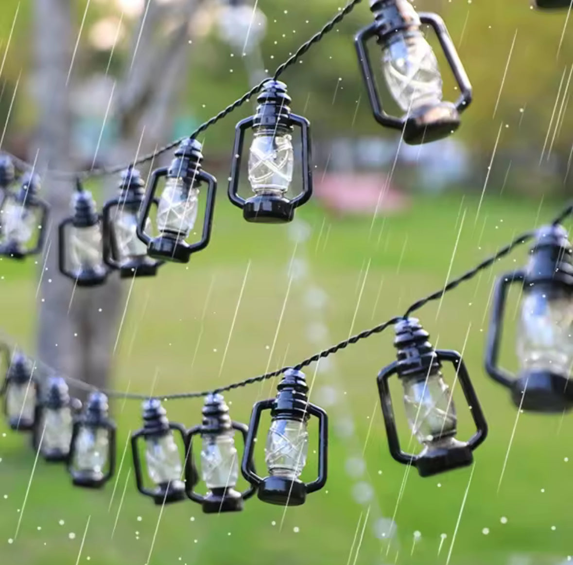 Solar Lichterkette mit Retro-Laternen |  LED Petroleumlampen-Optik, IP65 | Kabellos für Garten, Balkon, Pergola & Camping