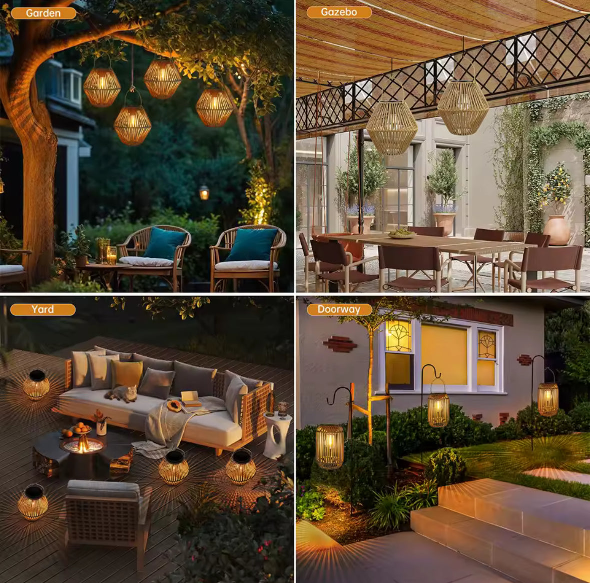 Solar Laterne im Rattan Design | Wetterfeste Garten-Laterne IP65 mit Dämmerungssensor | Zum Aufhängen & Hinstellen für Balkon & Terrasse