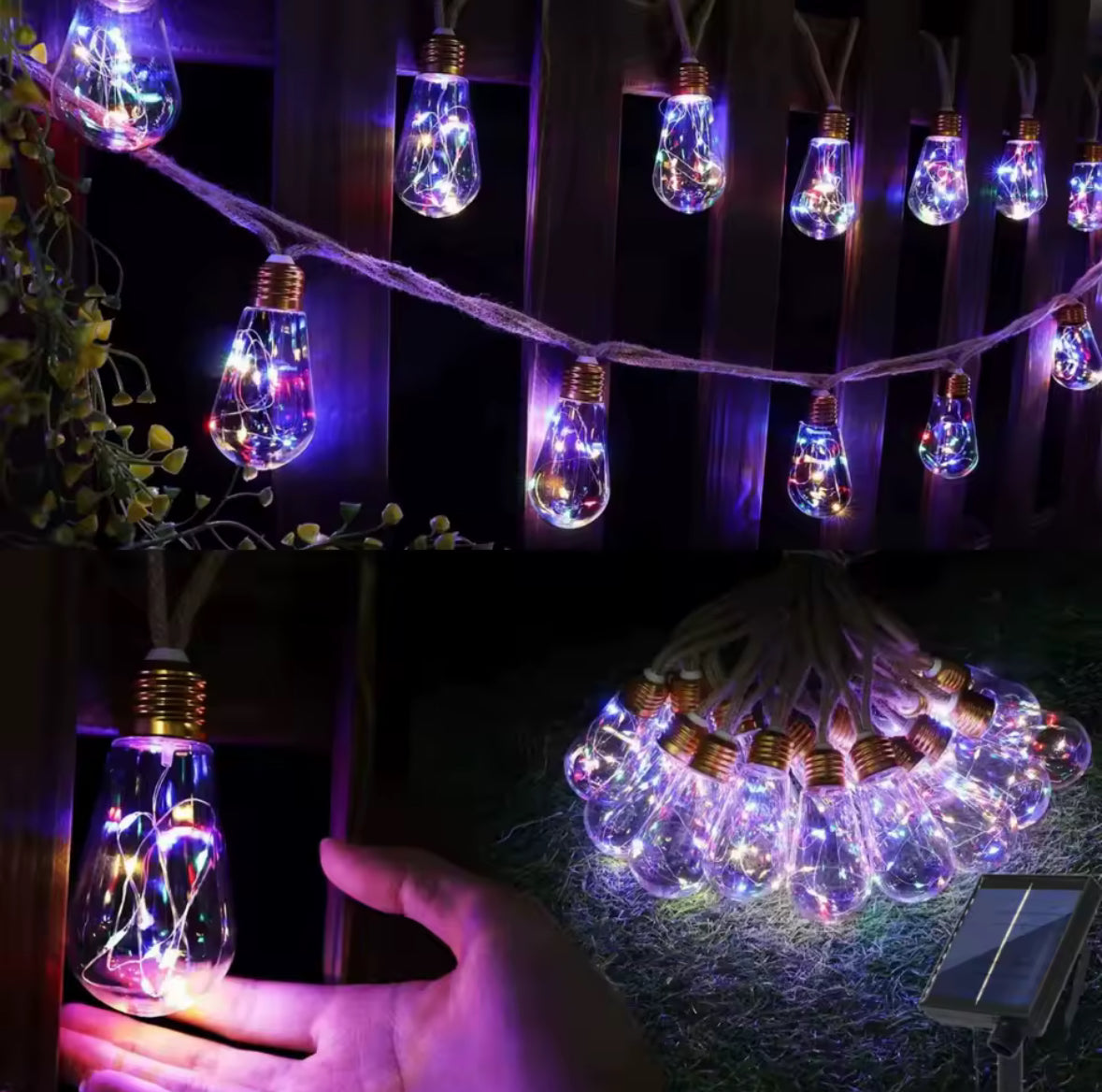 Solar Seil-Lichterkette mit Edison-Birnen | 8 Modi mit Fernbedienung, IP44 | Vintage Bistro-Licht für Pergola, Balkon & Garten