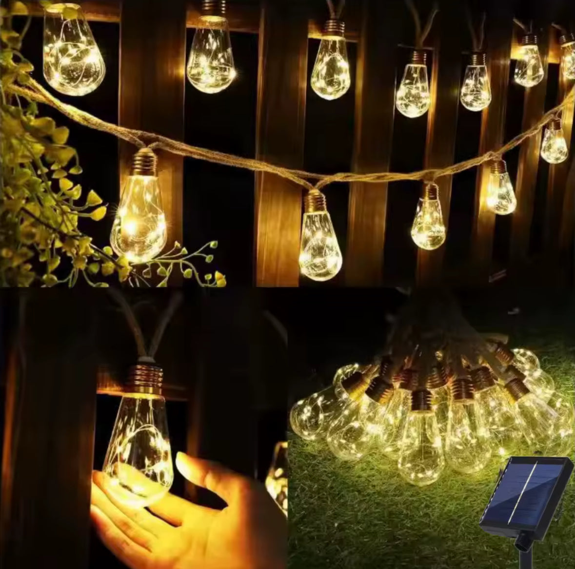 Solar Seil-Lichterkette mit Edison-Birnen | 8 Modi mit Fernbedienung, IP44 | Vintage Bistro-Licht für Pergola, Balkon & Garten