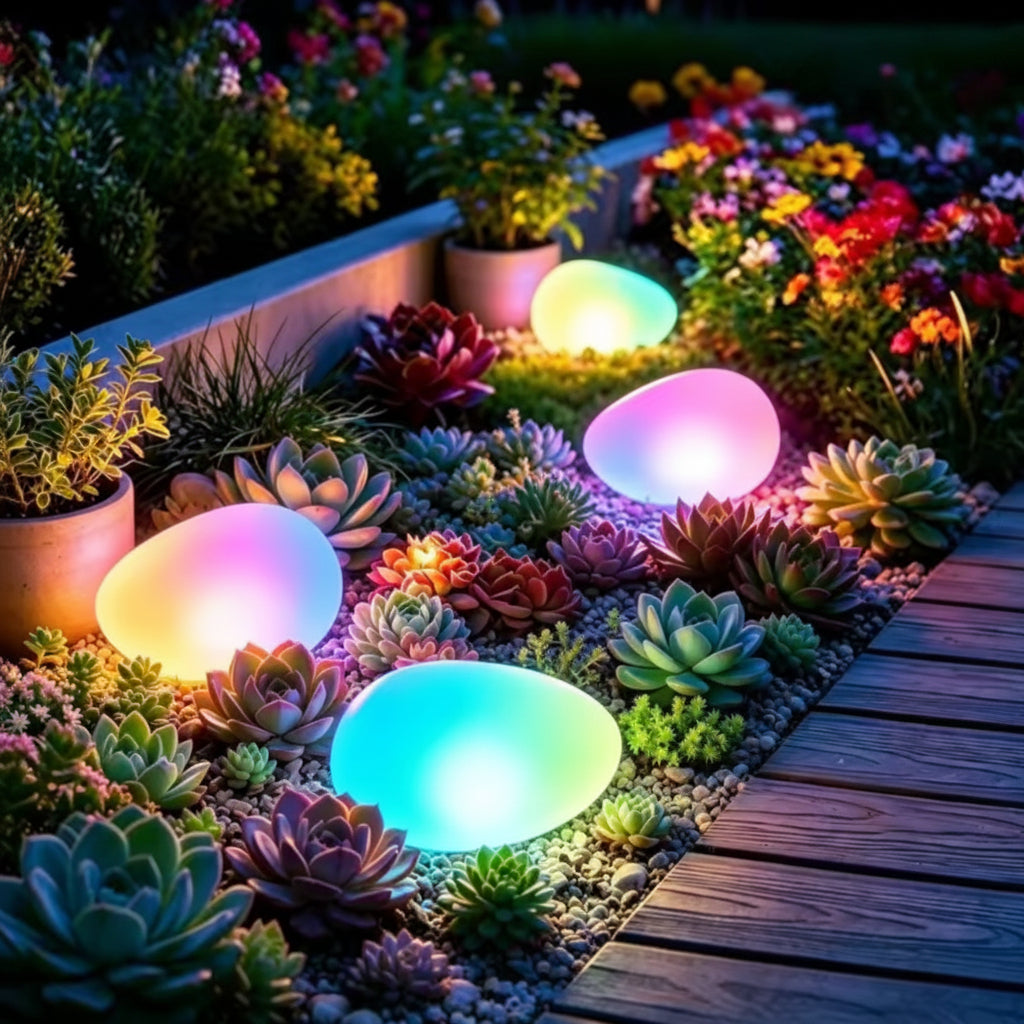 Solar Leuchtsteine für den Garten |  IP65 geschützt mit Dämmerungssensor |  Wegelicht für Gartenweg, Beet, Rasen & Terrasse