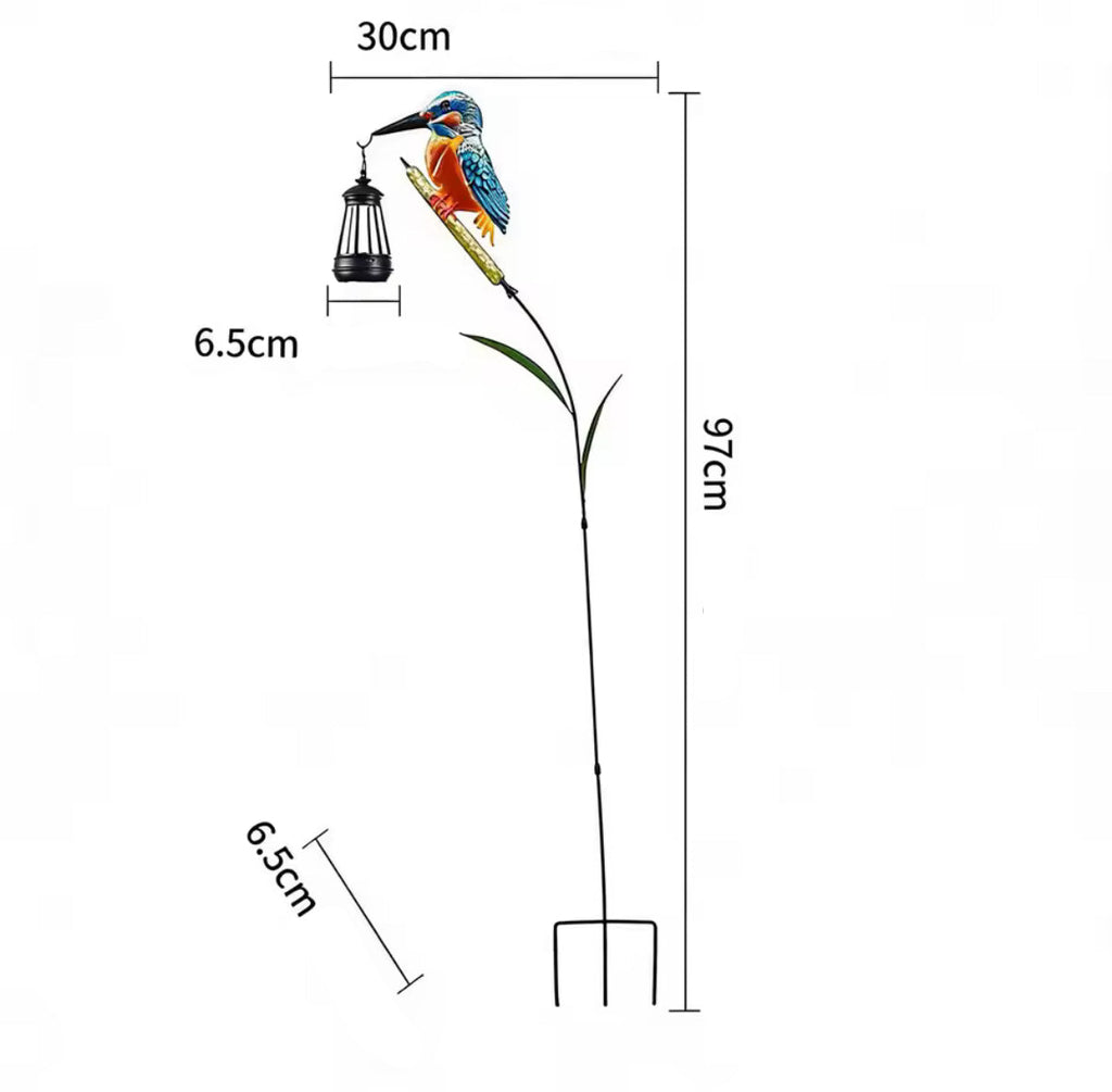 Solar Eisvogel-Gartenstecker | 97 cm Vogelfigur aus Metall & Kunstharz mit warmem LED-Licht | Solar-Gartendeko IP44 für Beet, Rasen & Terrasse