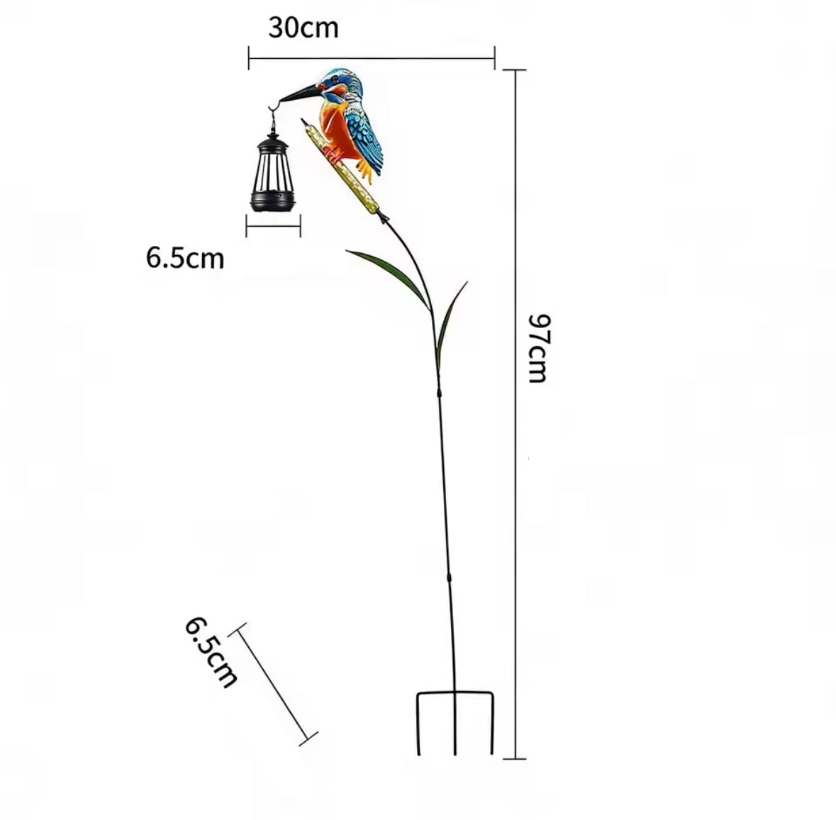 Solar Eisvogel-Gartenstecker | 97 cm Vogelfigur aus Metall & Kunstharz mit warmem LED-Licht | Solar-Gartendeko IP44 für Beet, Rasen & Terrasse