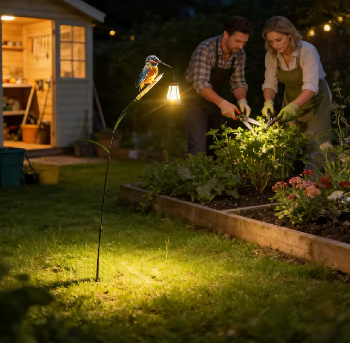 Solar Eisvogel-Gartenstecker | 97 cm Vogelfigur aus Metall & Kunstharz mit warmem LED-Licht | Solar-Gartendeko IP44 für Beet, Rasen & Terrasse
