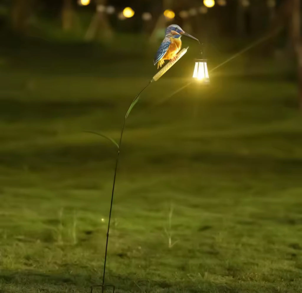 Solar Eisvogel-Gartenstecker | 97 cm Vogelfigur aus Metall & Kunstharz mit warmem LED-Licht | Solar-Gartendeko IP44 für Beet, Rasen & Terrasse
