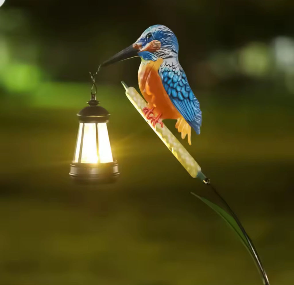 Solar Eisvogel-Gartenstecker | 97 cm Vogelfigur aus Metall & Kunstharz mit warmem LED-Licht | Solar-Gartendeko IP44 für Beet, Rasen & Terrasse