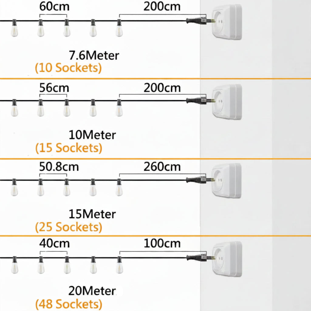 LED Lichterkette mit Milchglas-Birnen | G40 Bistro-Girlande, warmweiss 2700K, IP44, koppelbar | Für Garten, Pergola, Balkon & Terrasse