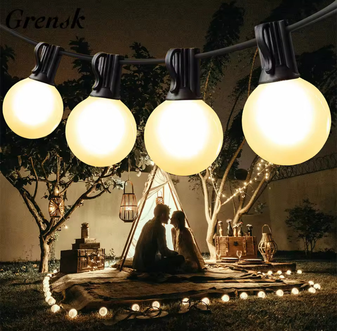 LED Lichterkette mit Milchglas-Birnen | G40 Bistro-Girlande, warmweiss 2700K, IP44, koppelbar | Für Garten, Pergola, Balkon & Terrasse