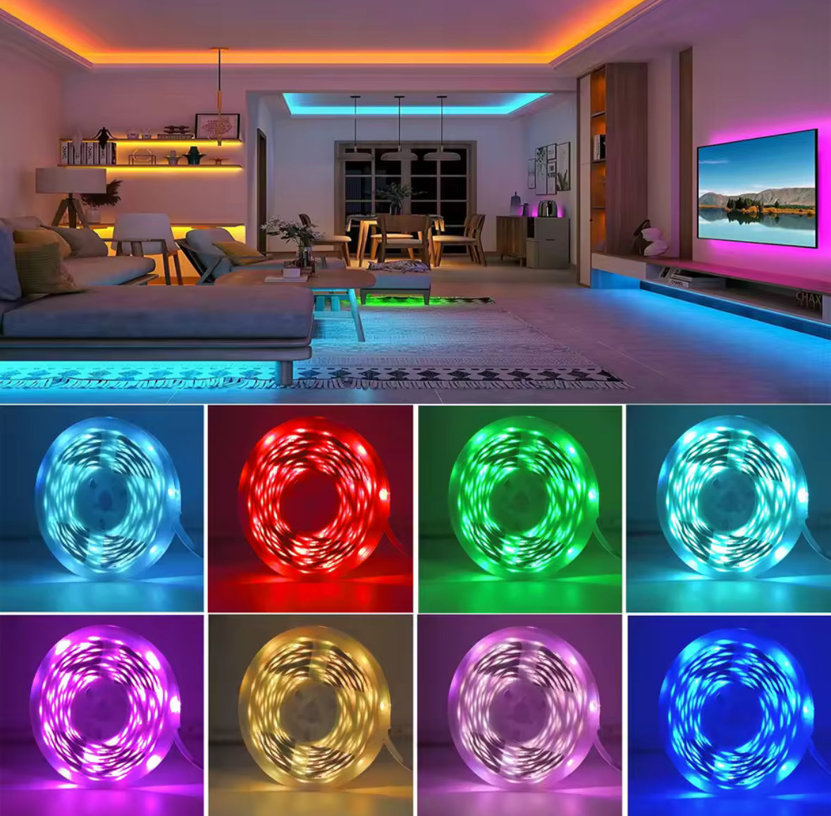 RGB LED-Streifen mit App-Steuerung & Fernbedienung | USB, flexibel & kürzbar | Indirekte Beleuchtung für TV, Bett, Regal & Gaming-Zimmer