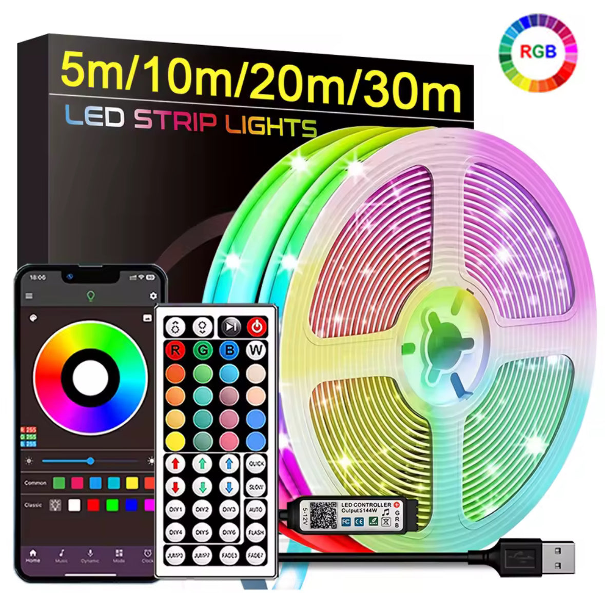RGB LED-Streifen mit App-Steuerung & Fernbedienung | USB, flexibel & kürzbar | Indirekte Beleuchtung für TV, Bett, Regal & Gaming-Zimmer