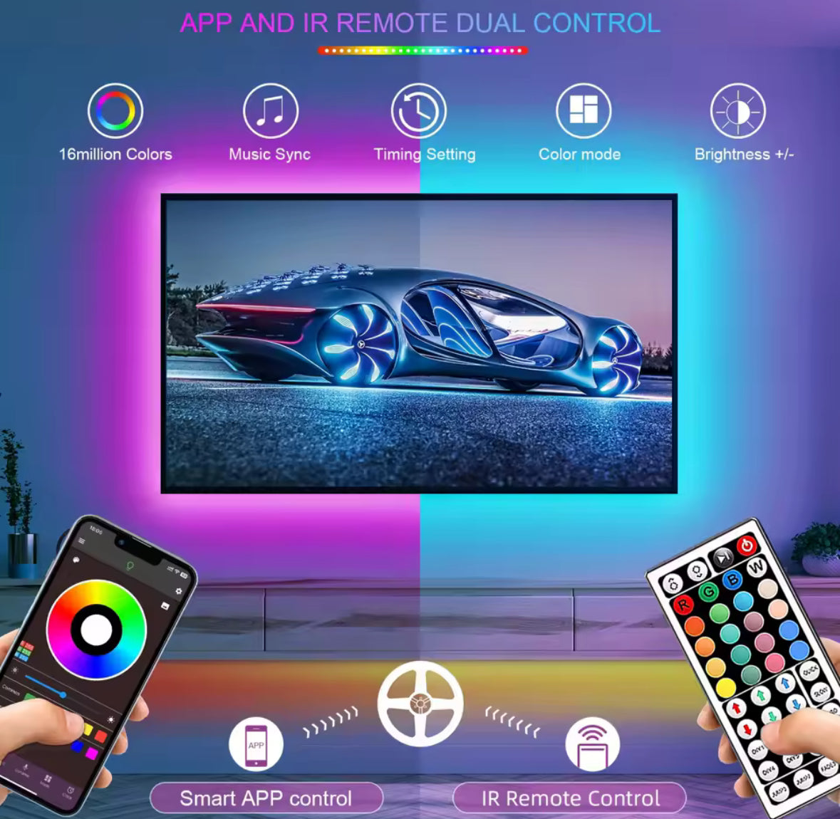 RGB LED-Streifen mit App-Steuerung & Fernbedienung | USB, flexibel & kürzbar | Indirekte Beleuchtung für TV, Bett, Regal & Gaming-Zimmer