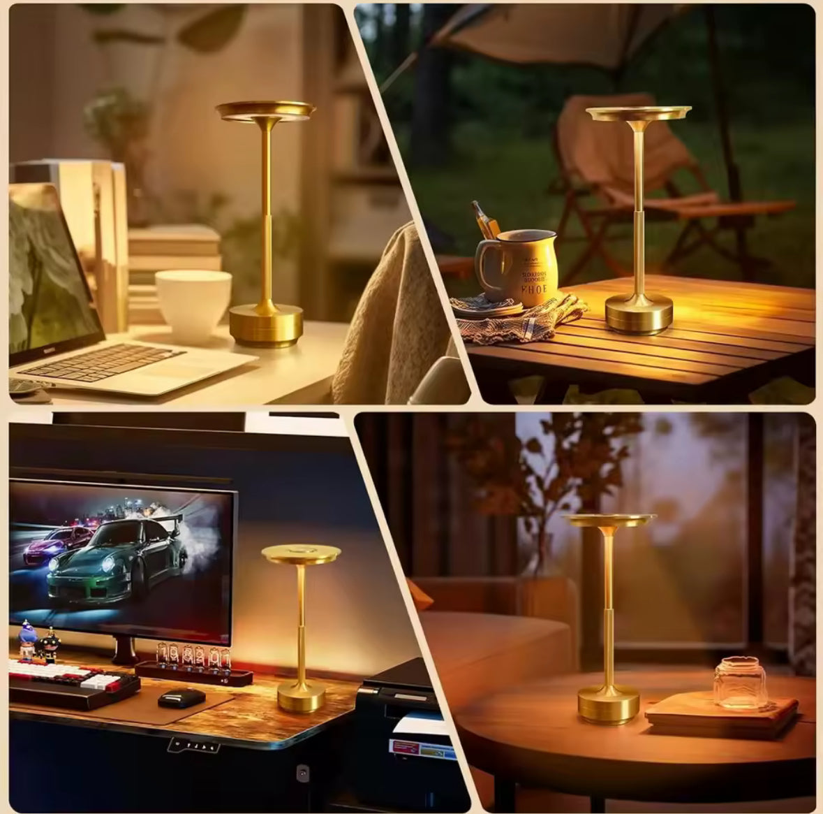 Luxuriöse LED Tischlampe mit Akku | Kabellos in Gold & Schwarz, Touch-Dimmer & USB-C | Elegantes Stimmungslicht für Nachttisch, Bar & Esszimmer