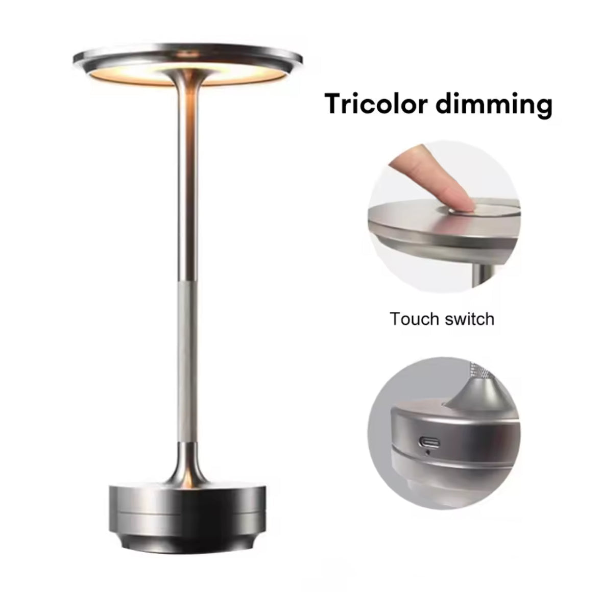 Luxuriöse LED Tischlampe mit Akku | Kabellos in Gold & Schwarz, Touch-Dimmer & USB-C | Elegantes Stimmungslicht für Nachttisch, Bar & Esszimmer