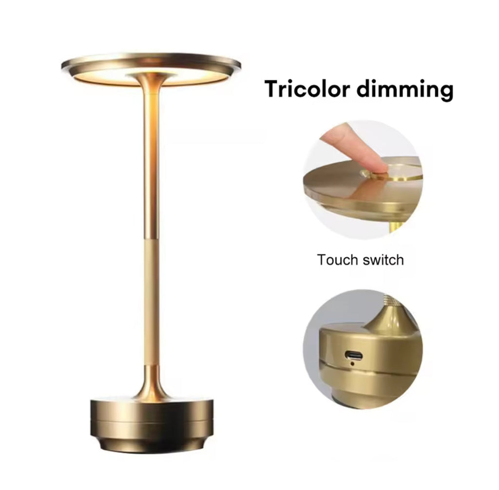Luxuriöse LED Tischlampe mit Akku | Kabellos in Gold & Schwarz, Touch-Dimmer & USB-C | Elegantes Stimmungslicht für Nachttisch, Bar & Esszimmer