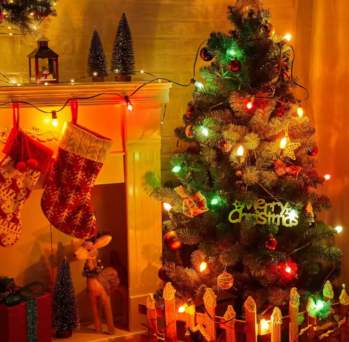 Bunte LED Lichterkette mit C7-Birnen | Bruchsichere Party-Girlande 7,6–20 m für aussen, E12 austauschbar | Gartenfest, Balkon & Weihnachtsbeleuchtung