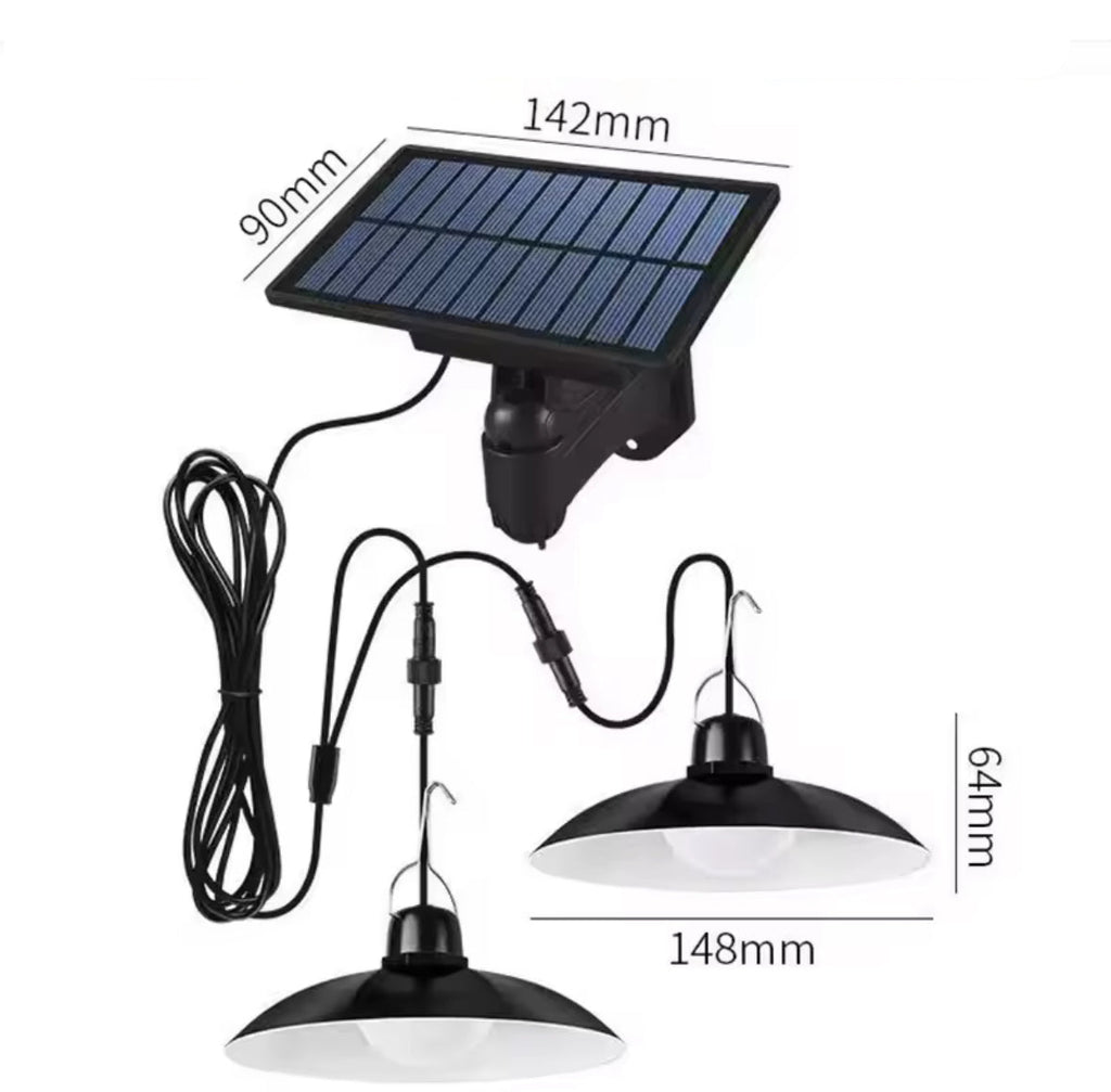 Solar Hängelampe mit Fernbedienung | LED-Pendelleuchte mit externem Solarpanel, dimmbar, IP65 | Licht für Gartenhaus, Pergola, Schopf & Gewächshaus