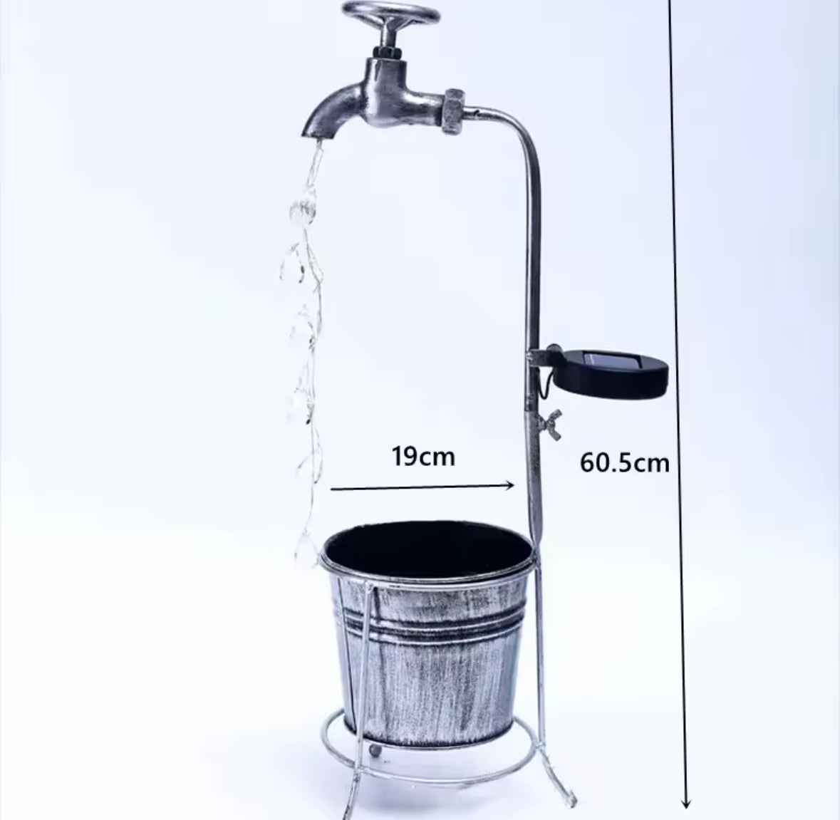 Solar Wasserhahn-Gartenlicht mit Topf | Schwebender Wasserhahn mit leuchtendem LED-Strahl & Blumentopf | Solar-Gartendeko mit Dämmerungssensor für Beet & Terrasse