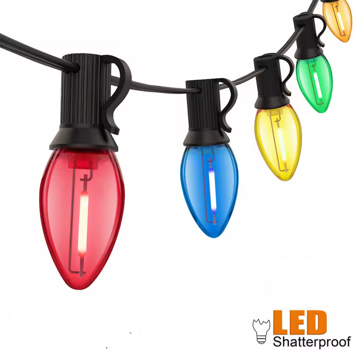 Bunte LED Lichterkette mit C7-Birnen | Bruchsichere Party-Girlande 7,6–20 m für aussen, E12 austauschbar | Gartenfest, Balkon & Weihnachtsbeleuchtung