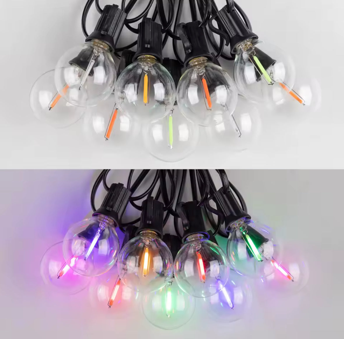 Bunte LED Lichterkette mit G40-Birnen | Runde Party-Girlande 7,6–20 m für aussen, IP44, koppelbar, E12 | Biergarten-Look für Gartenfest, Hof & Balkon