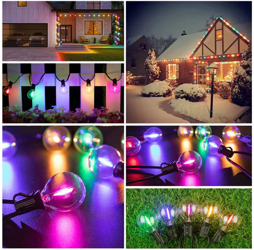 Bunte LED Lichterkette mit G40-Birnen | Runde Party-Girlande 7,6–20 m für aussen, IP44, koppelbar, E12 | Biergarten-Look für Gartenfest, Hof & Balkon