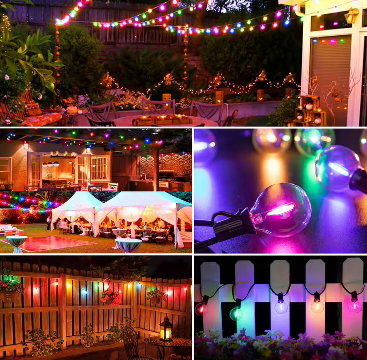 Bunte LED Lichterkette mit G40-Birnen | Runde Party-Girlande 7,6–20 m für aussen, IP44, koppelbar, E12 | Biergarten-Look für Gartenfest, Hof & Balkon