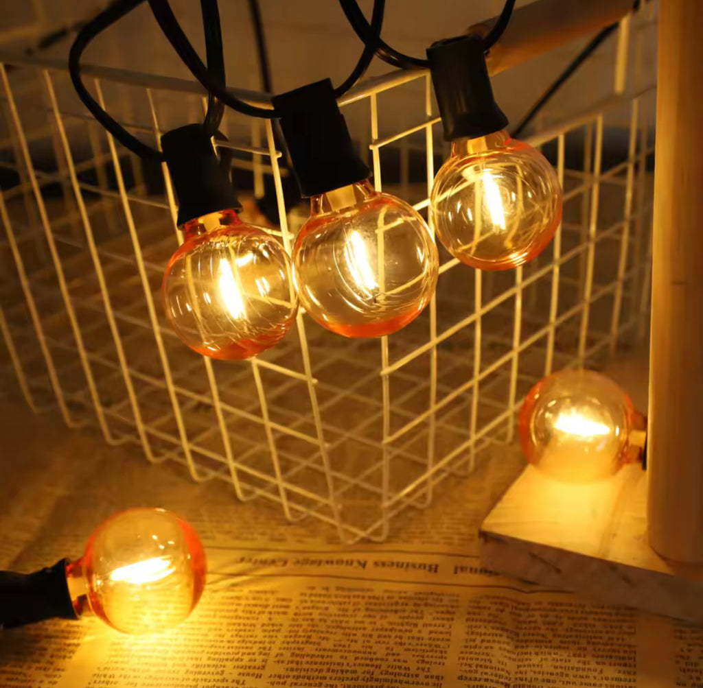 LED Lichterkette mit Dellen-Birnen | Vintage G40 Bistro-Girlande 7,6–20 m, warmweiss 2700K, IP44, koppelbar | Retro-Licht für Pergola, Garten & Terrasse