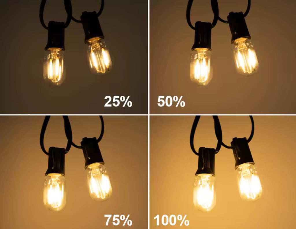 Solar Lichterkette mit länglichen LED-Birnen & USB-Notladung | 7,6–30 m, 8 Modi, IP44 | Feines Funkellicht für Pergola, Balkon & Terrasse – lädt auch ohne Sonne