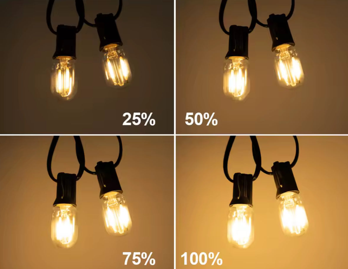 Solar Lichterkette mit länglichen LED-Birnen & USB-Notladung | 7,6–30 m, 8 Modi, IP44 | Feines Funkellicht für Pergola, Balkon & Terrasse – lädt auch ohne Sonne