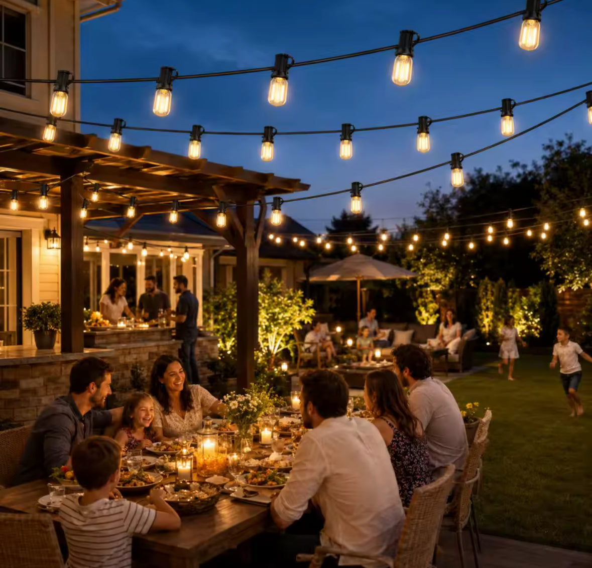 Solar Lichterkette mit länglichen LED-Birnen & USB-Notladung | 7,6–30 m, 8 Modi, IP44 | Feines Funkellicht für Pergola, Balkon & Terrasse – lädt auch ohne Sonne