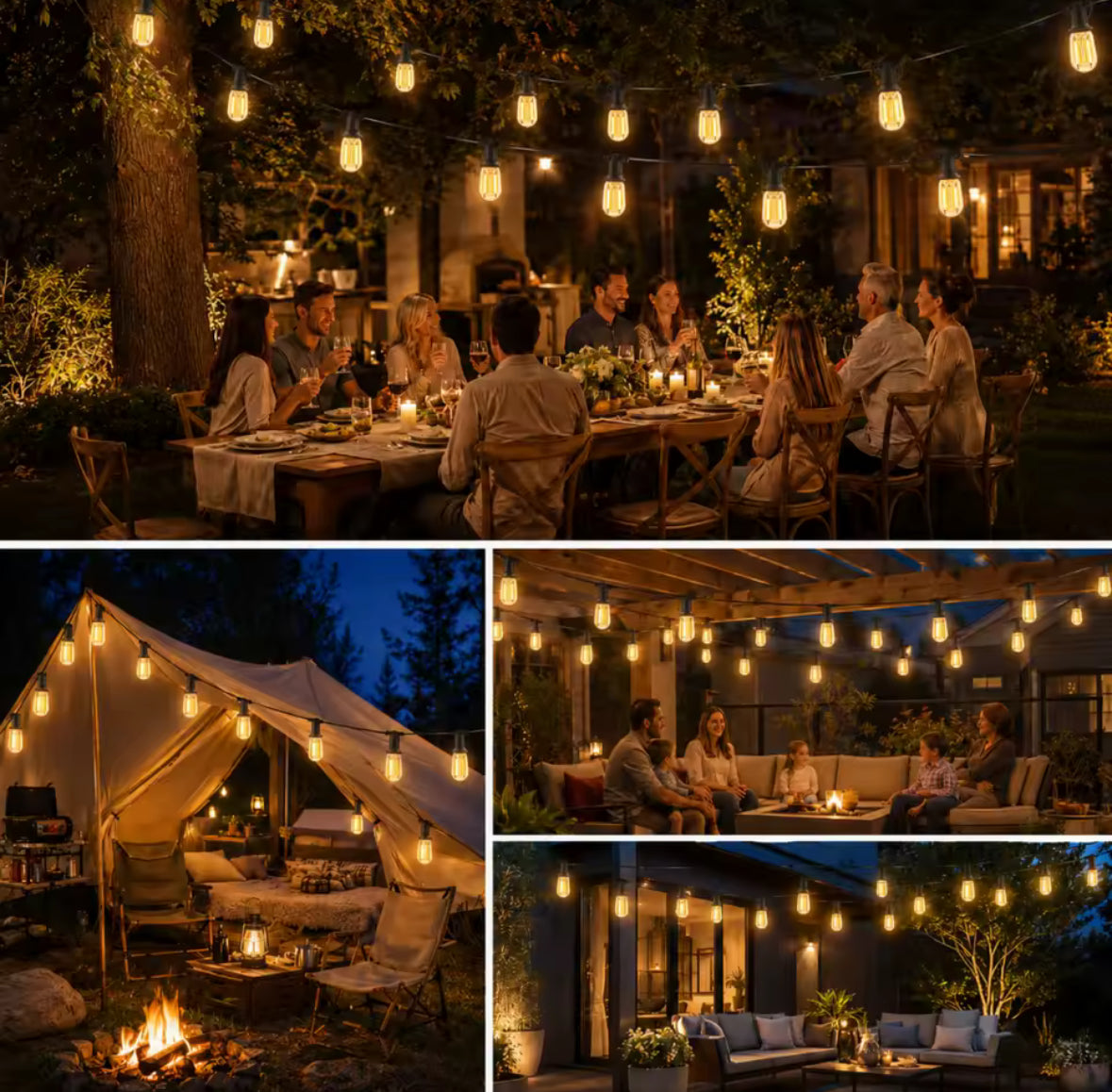 Solar Lichterkette mit länglichen LED-Birnen & USB-Notladung | 7,6–30 m, 8 Modi, IP44 | Feines Funkellicht für Pergola, Balkon & Terrasse – lädt auch ohne Sonne