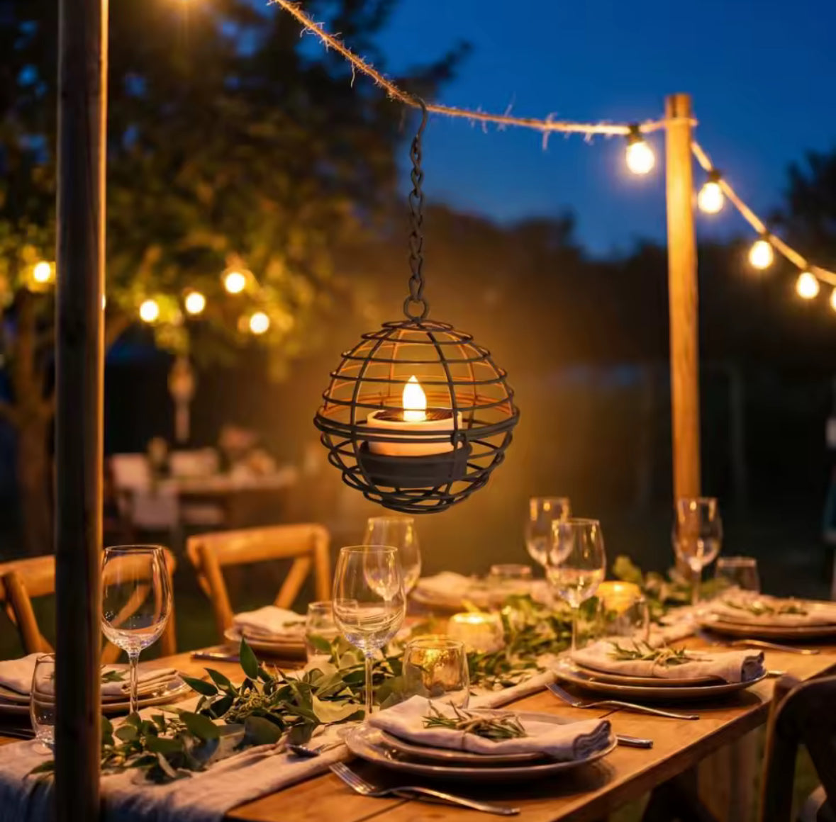 Solar Hängelaternen 4er-Set mit flackerndem LED-Teelicht | Rost-Eisen Kugellaternen IP44 mit Dämmerungssensor | Kerzenlicht ohne Flamme für Baum, Zaun & Pergola