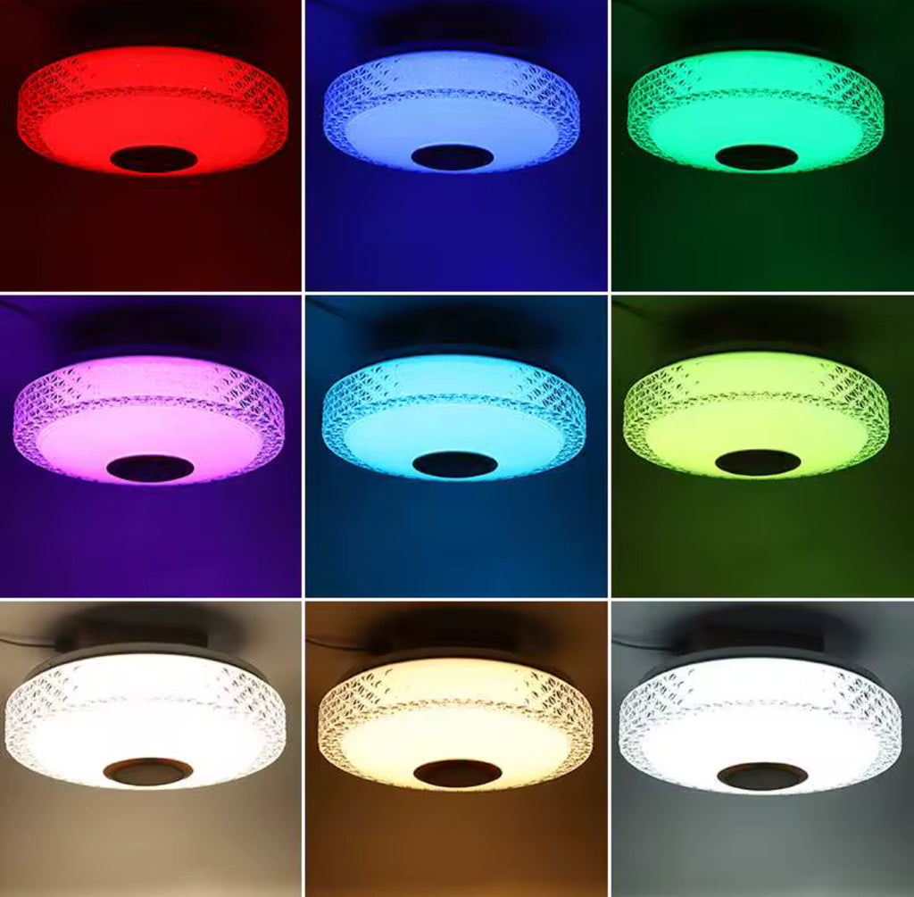 LED Deckenleuchte mit Lautsprechern | RGB + Warmweiss, dimmbar per App & Fernbedienung, Ø 30 cm | Stimmungslicht für Schlafzimmer, Kinderzimmer & Wohnzimmer