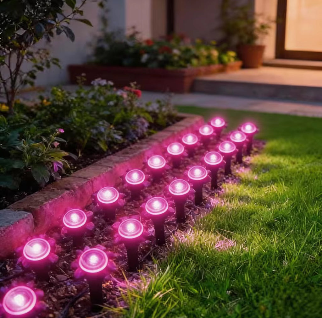 Solar Wegleuchten-Set am Band | 10–40 Steckleuchten an einem Solarpanel, 6 Farben, 8 Modi | Lichtlinie für Gartenweg, Beet, Zaun & Einfahrt
