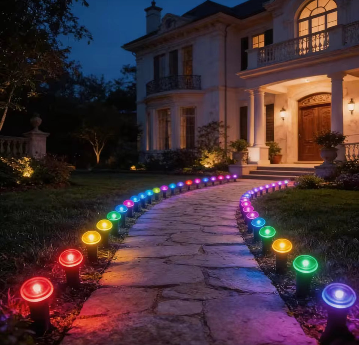 Solar Wegleuchten-Set am Band | 10–40 Steckleuchten an einem Solarpanel, 6 Farben, 8 Modi | Lichtlinie für Gartenweg, Beet, Zaun & Einfahrt